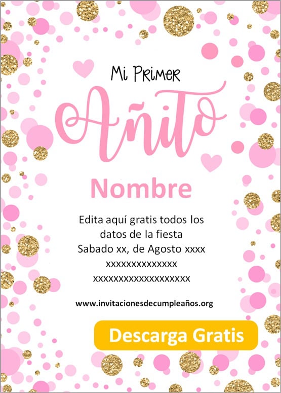 Invitaciones de Primer Añito Niña cumpleaños